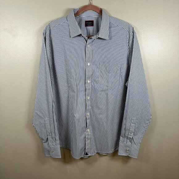 UNTUCKit Button Down Dress Shirt Mens XLarge Blue Stripe Performance Career Work - Picture 1 of 10